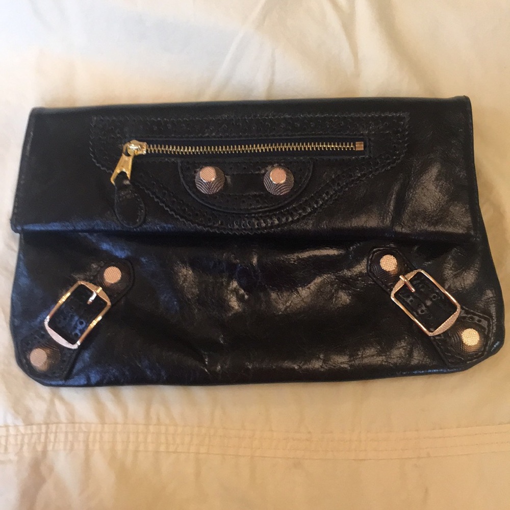 💛🖤Moto Black Leather Clutch EUC